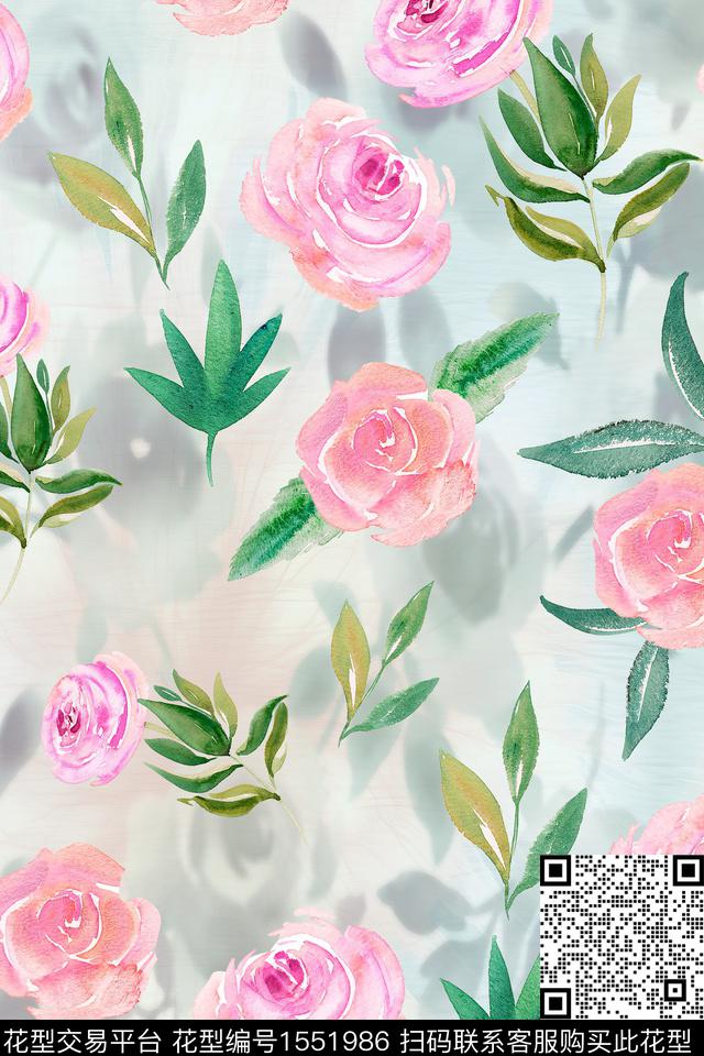 水彩叶子影子数码印花华亿平台下载（图片编号: 1551986） - 瓦栏（Walan）