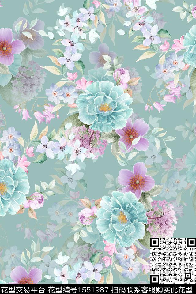 水彩影花花卉数码印花华亿平台下载（图片编号: 1551987） - 瓦栏（Walan）