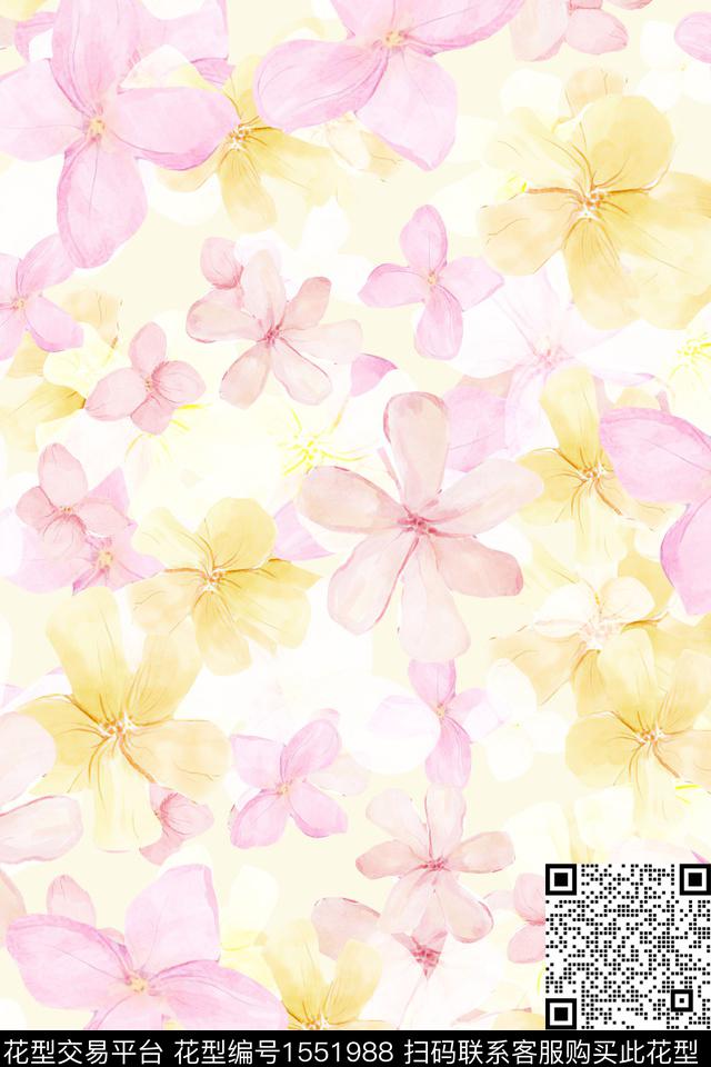 水彩满版散花花卉数码印花华亿平台下载（图片编号: 1551988） - 瓦栏（Walan）