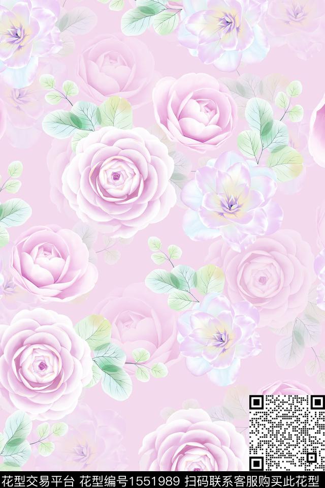 水彩满版散花花卉数码印花华亿平台下载（图片编号: 1551989） - 瓦栏（Walan）