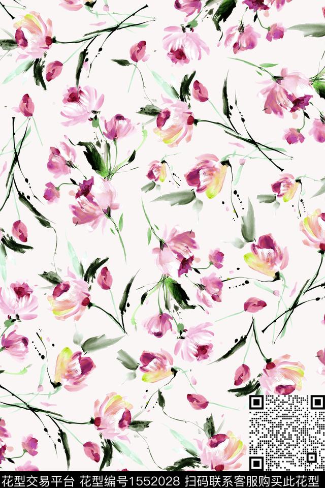 小碎花年轻女性水彩花卉数码印花华亿平台下载（图片编号: 1552028） - 瓦栏（Walan）