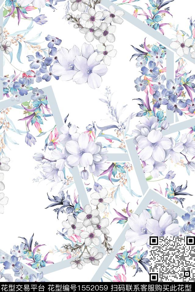 方框水彩几何数码印花华亿平台下载（图片编号: 1552059） - 瓦栏（Walan）