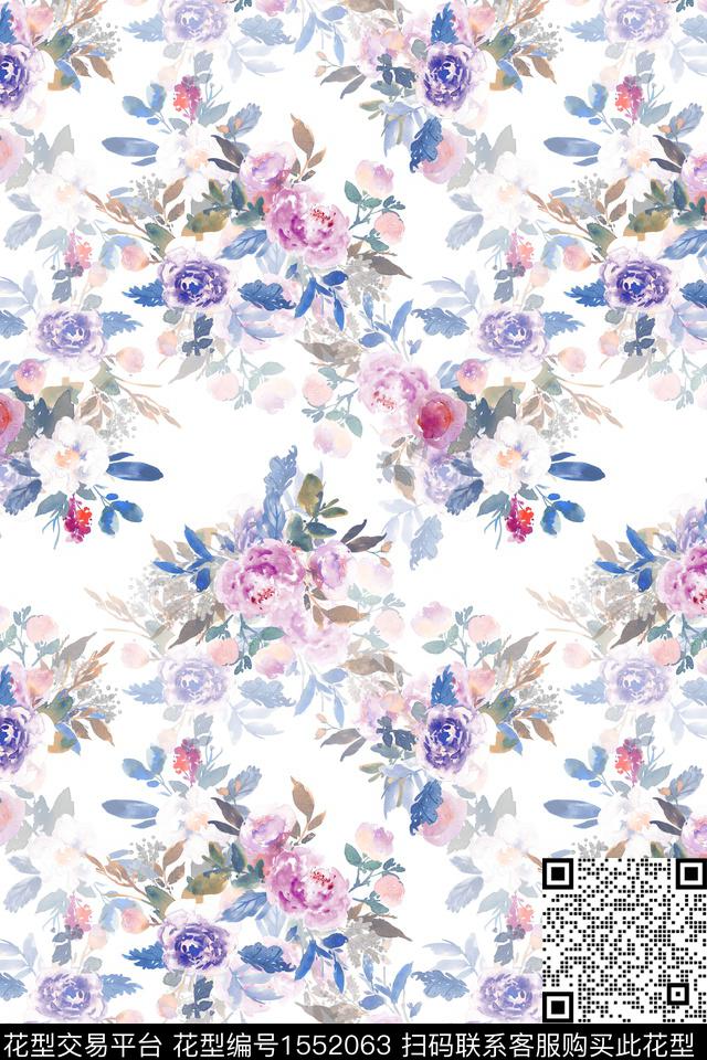 影花满版散花花卉数码印花华亿平台下载（图片编号: 1552063） - 瓦栏（Walan）