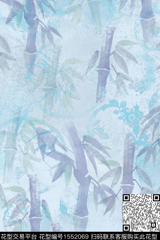 竹子素雅水彩数码印花华亿平台下载（图片编号: 1552069） - 瓦栏（Walan）