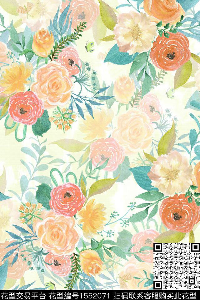 水彩影花花卉数码印花华亿平台下载（图片编号: 1552071） - 瓦栏（Walan）