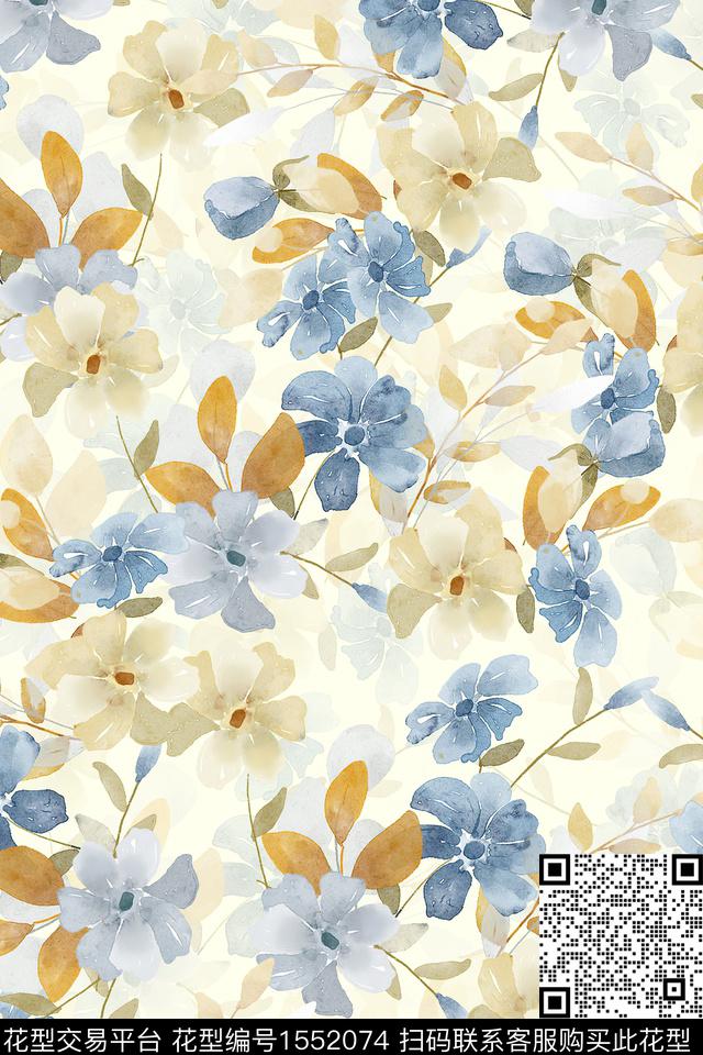 水彩影花花卉数码印花华亿平台下载（图片编号: 1552074） - 瓦栏（Walan）