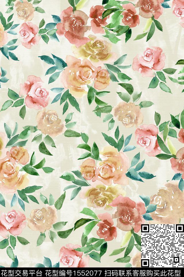 水彩花卉底纹数码印花华亿平台下载（图片编号: 1552077） - 瓦栏（Walan）
