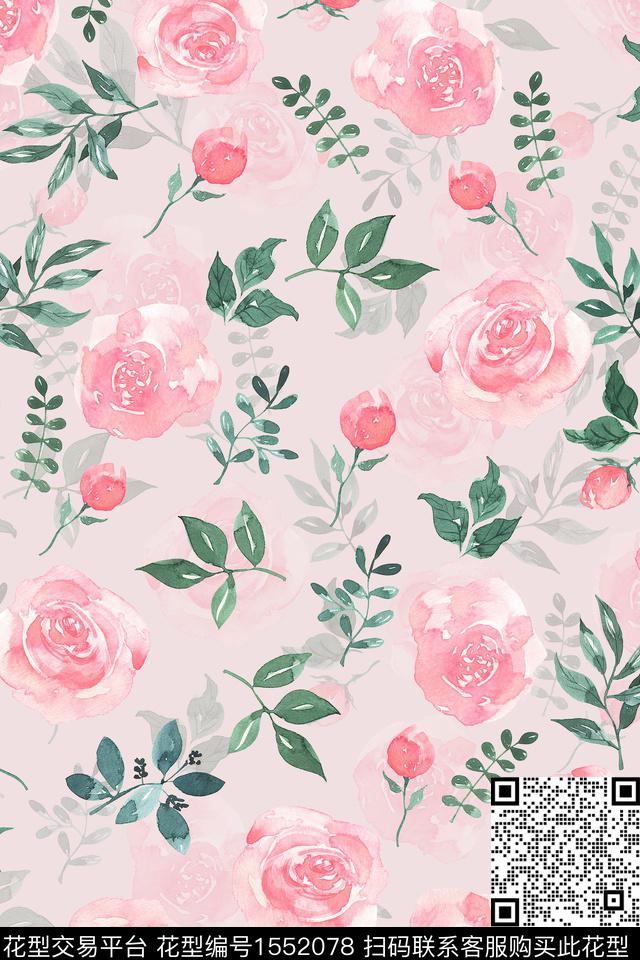 水彩影花花卉数码印花华亿平台下载（图片编号: 1552078） - 瓦栏（Walan）