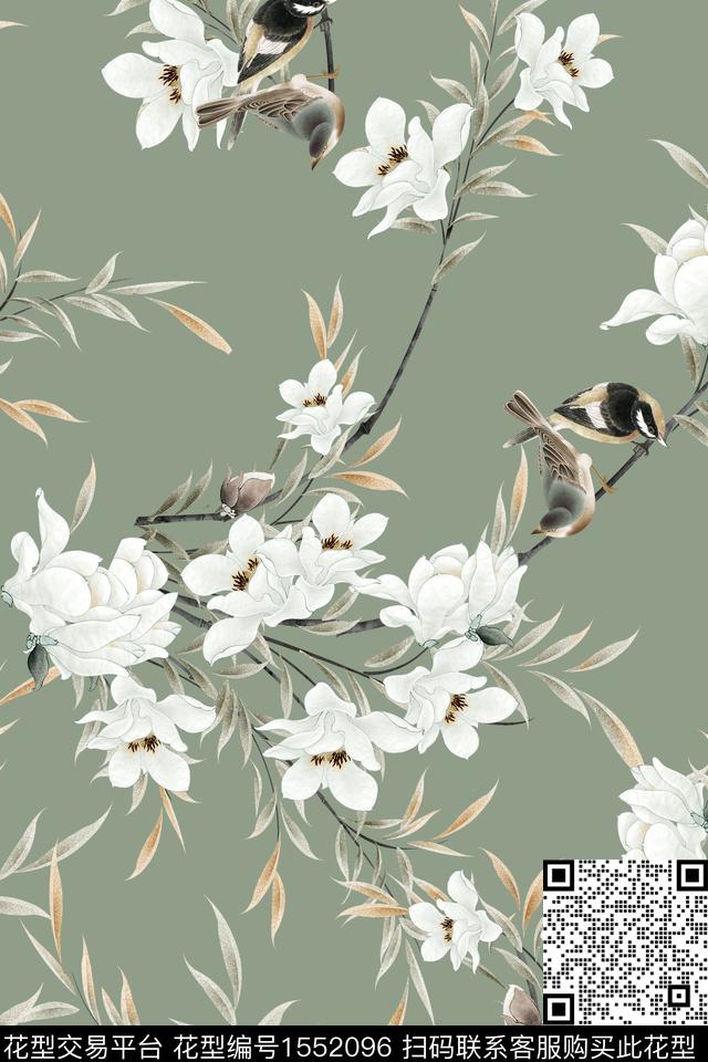 花卉鸟中国风数码印花华亿平台下载（图片编号: 1552096） - 瓦栏（Walan）