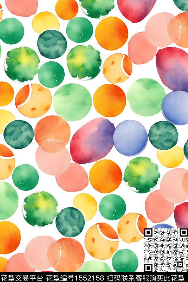 抽象圆形水彩数码印花华亿平台下载（图片编号: 1552158） - 瓦栏（Walan）