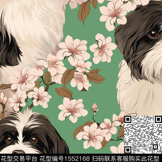 花卉狗水彩数码印花华亿平台下载（图片编号: 1552168） - 瓦栏（Walan）