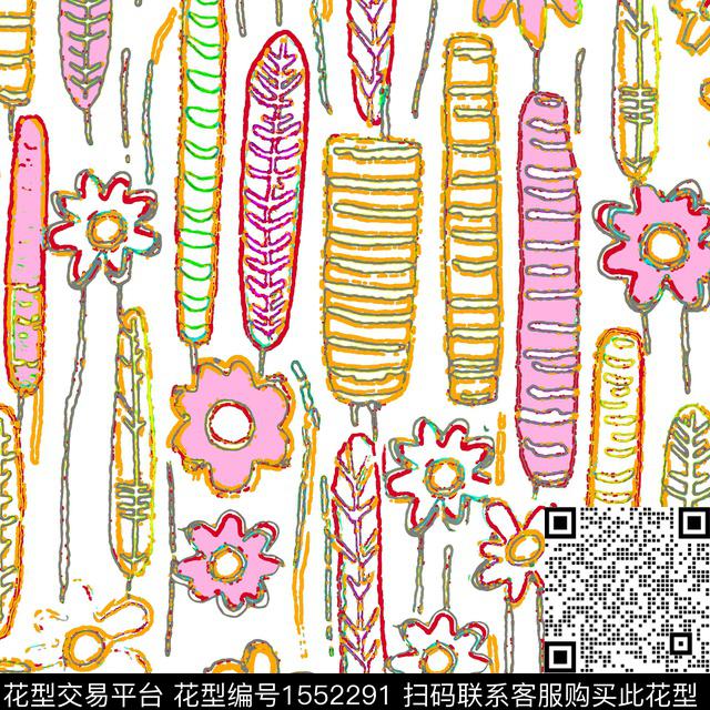 花卉抽象花卉叶子数码印花华亿平台下载（图片编号: 1552291） - 瓦栏（Walan）