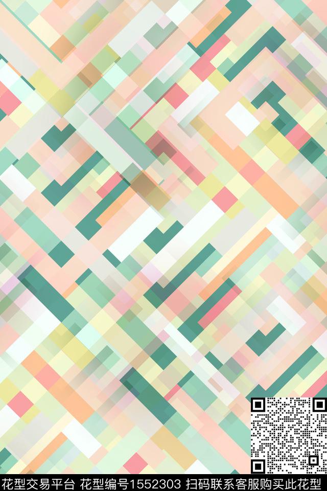 碎片叠加几何数码印花华亿平台下载（图片编号: 1552303） - 瓦栏（Walan）