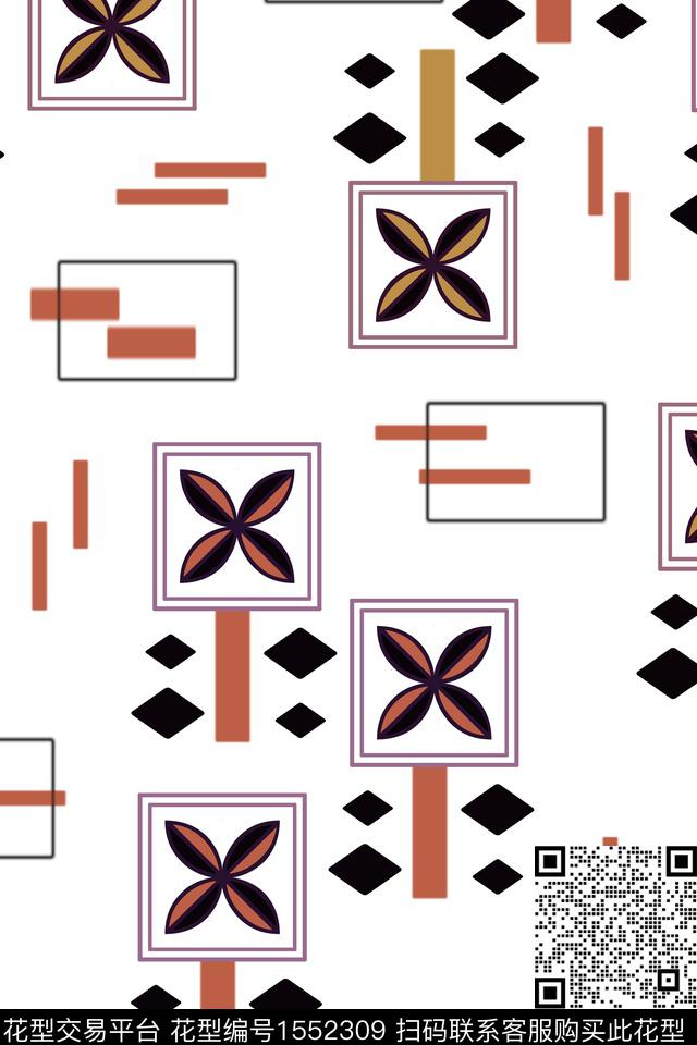 民族风几何花卉格子传统印花华亿平台下载（图片编号: 1552309） - 瓦栏（Walan）