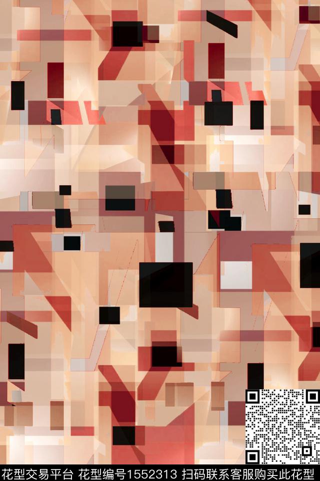 几何格子叠加数码印花华亿平台下载（图片编号: 1552313） - 瓦栏（Walan）