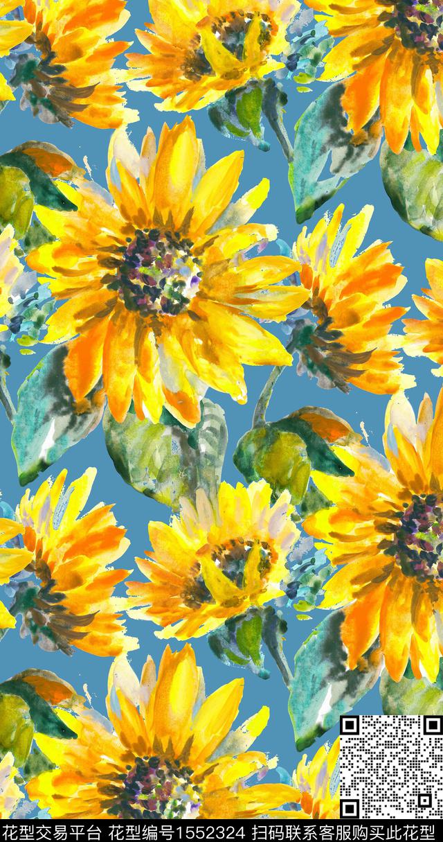 水彩花卉大花数码印花华亿平台下载（图片编号: 1552324） - 瓦栏（Walan）