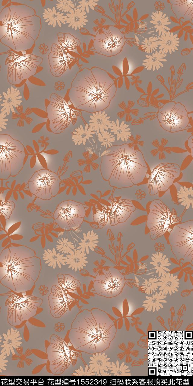 线条花花卉矢量数码印花华亿平台下载（图片编号: 1552349） - 瓦栏（Walan）