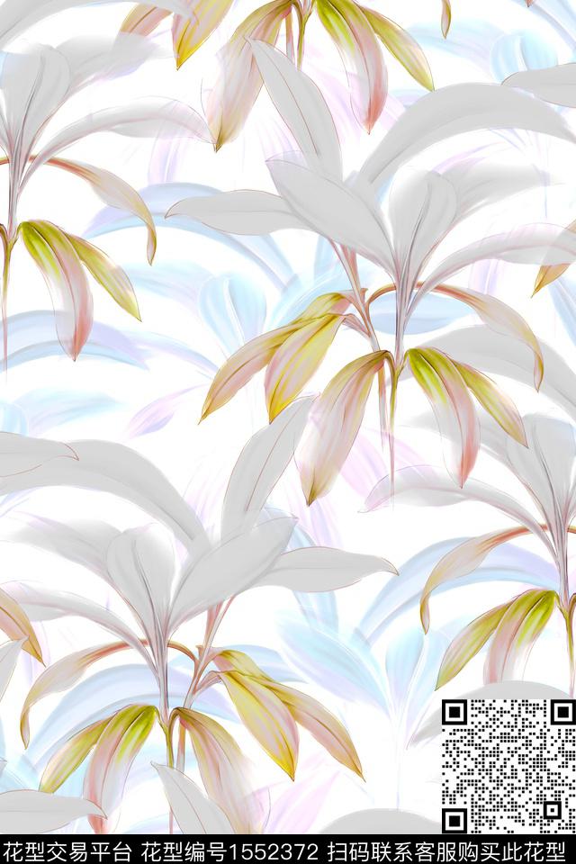 手绘叶子水彩数码印花华亿平台下载（图片编号: 1552372） - 瓦栏（Walan）