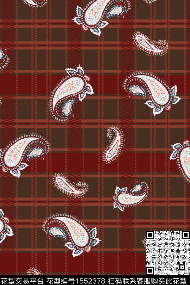 佩斯利时尚格子数码印花华亿平台下载（图片编号: 1552378） - 瓦栏（Walan）