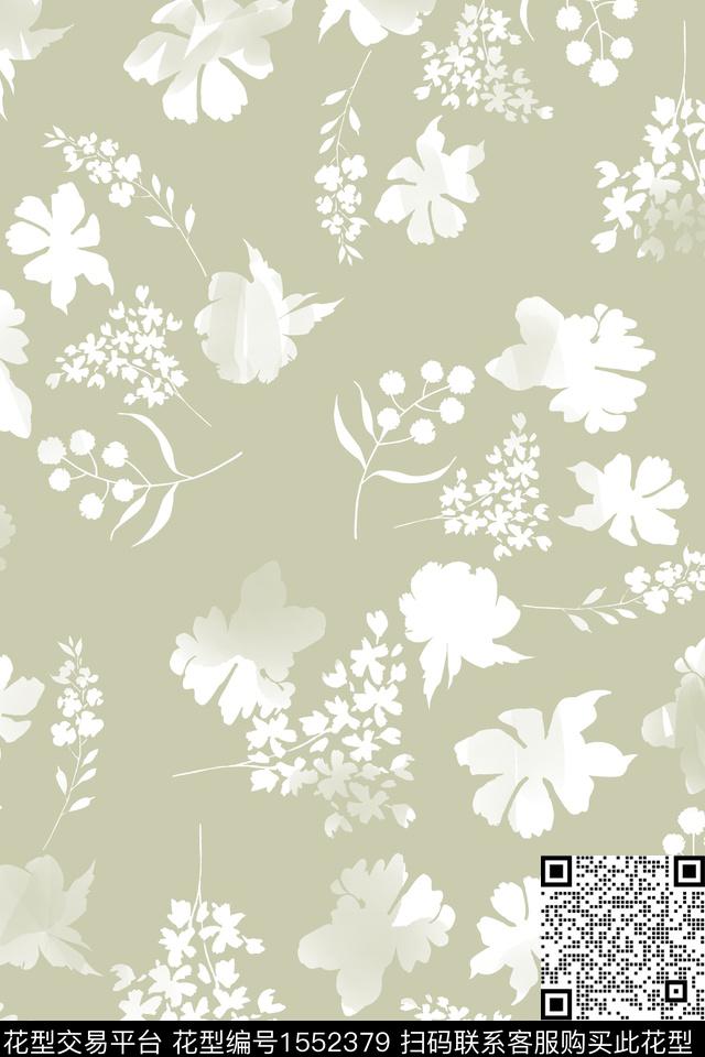 小清新剪影花卉数码印花华亿平台下载（图片编号: 1552379） - 瓦栏（Walan）