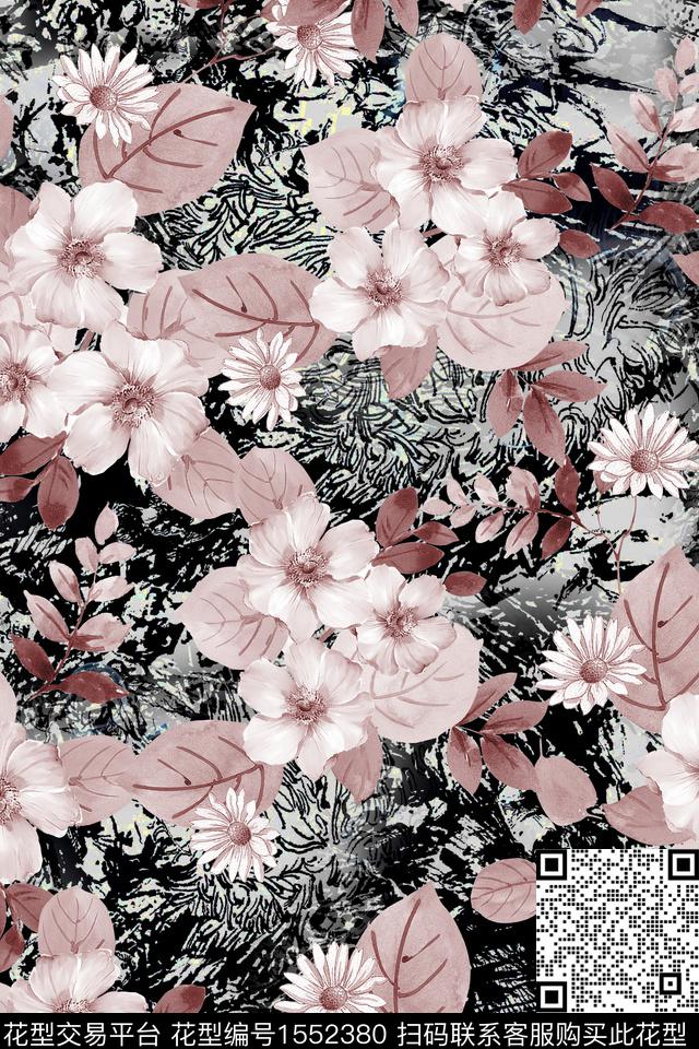 花卉水彩底纹数码印花华亿平台下载（图片编号: 1552380） - 瓦栏（Walan）