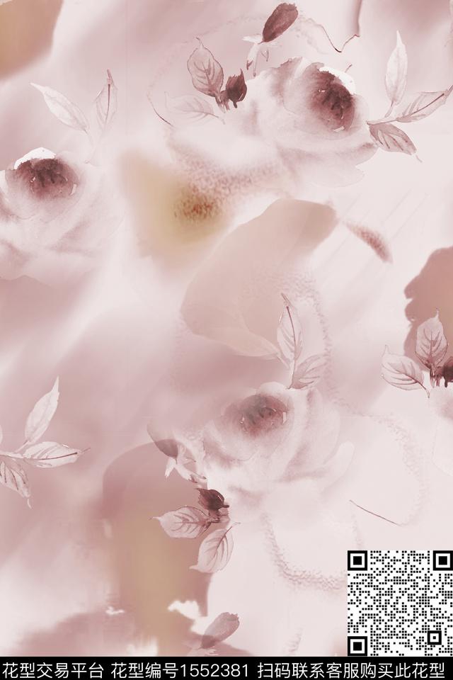 水彩底纹花卉数码印花华亿平台下载（图片编号: 1552381） - 瓦栏（Walan）