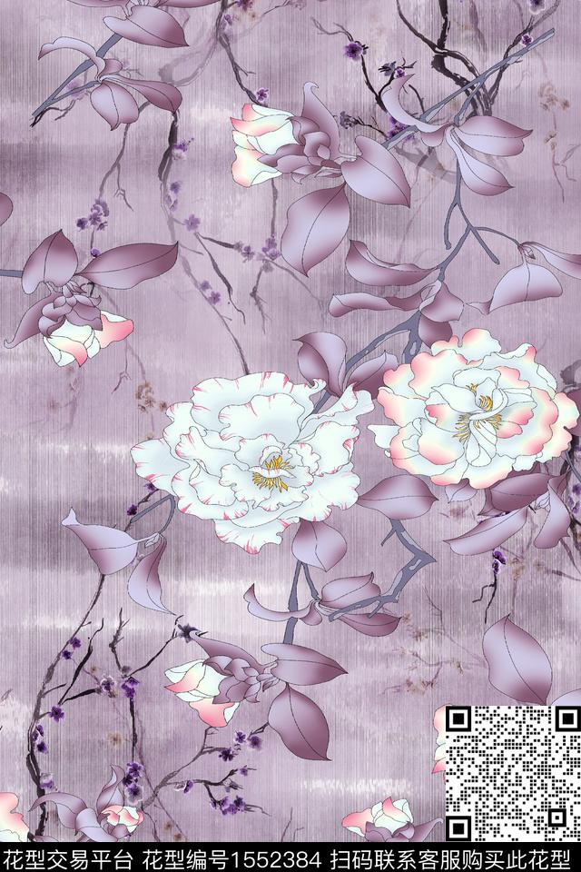 小清新真丝花卉数码印花华亿平台下载（图片编号: 1552384） - 瓦栏（Walan）