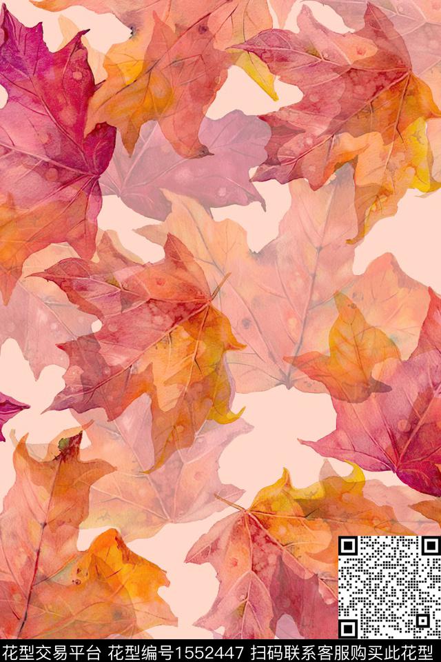枫叶水彩影花数码印花华亿平台下载（图片编号: 1552447） - 瓦栏（Walan）