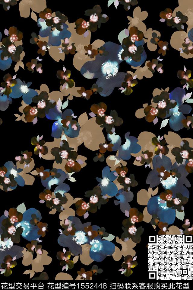 小碎花黑底花卉花卉数码印花华亿平台下载（图片编号: 1552448） - 瓦栏（Walan）