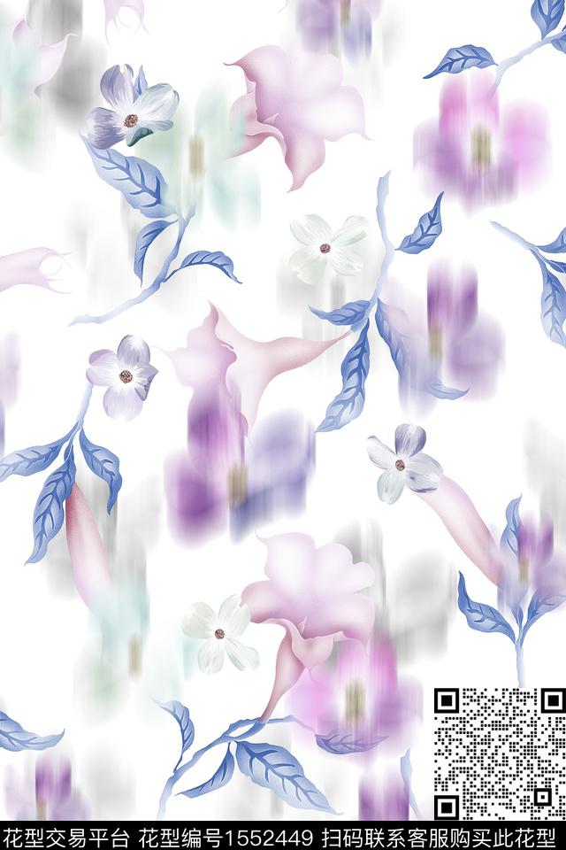 虚影水彩花卉数码印花华亿平台下载（图片编号: 1552449） - 瓦栏（Walan）