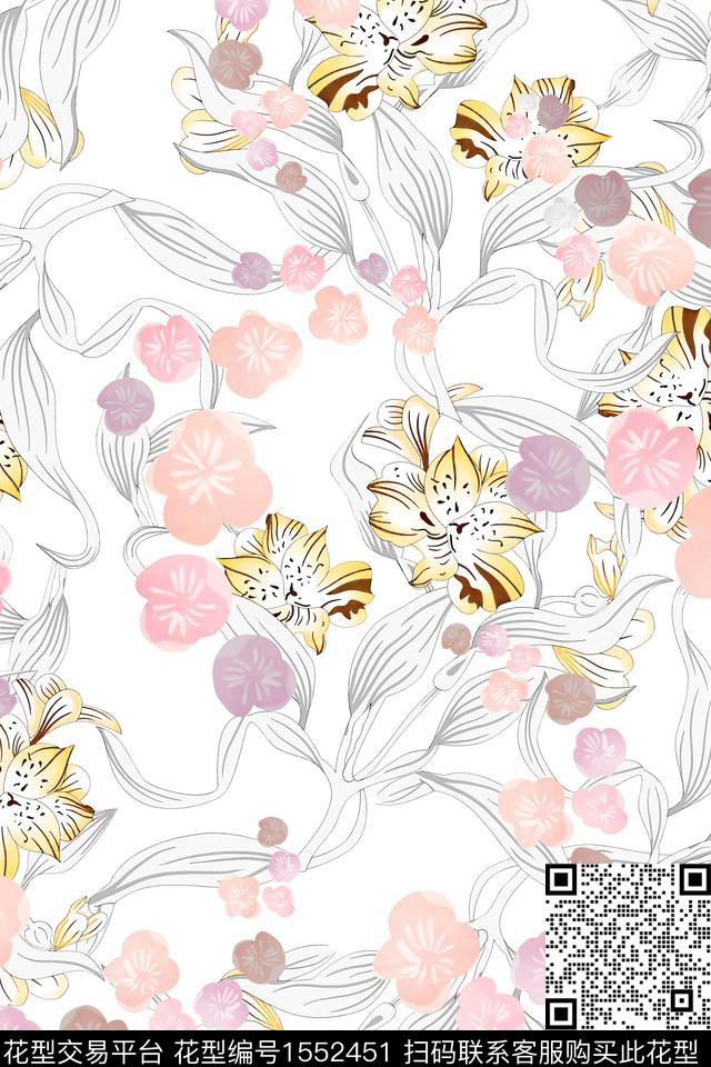 清爽花卉春夏华亿平台数码印花华亿平台下载（图片编号: 1552451） - 瓦栏（Walan）