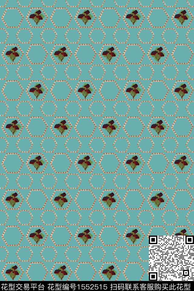 几何波点银杏叶数码印花华亿平台下载（图片编号: 1552515） - 瓦栏（Walan）