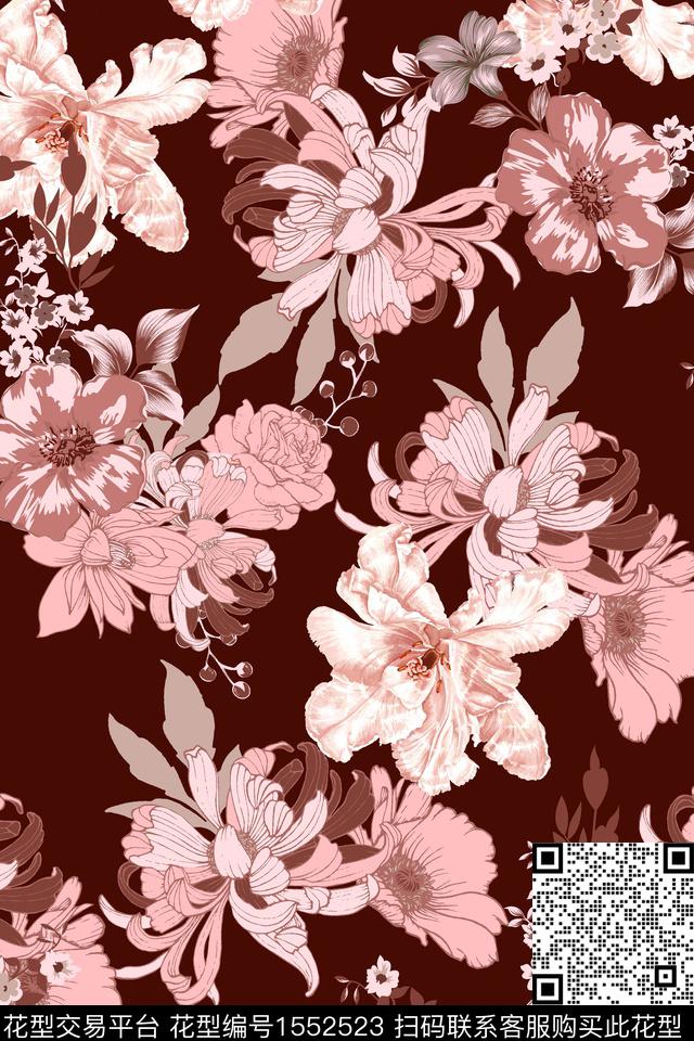 大花平面花卉花卉数码印花华亿平台下载（图片编号: 1552523） - 瓦栏（Walan）