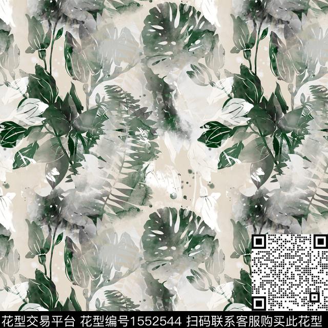 叶子热带抽象数码印花华亿平台下载（图片编号: 1552544） - 瓦栏（Walan）