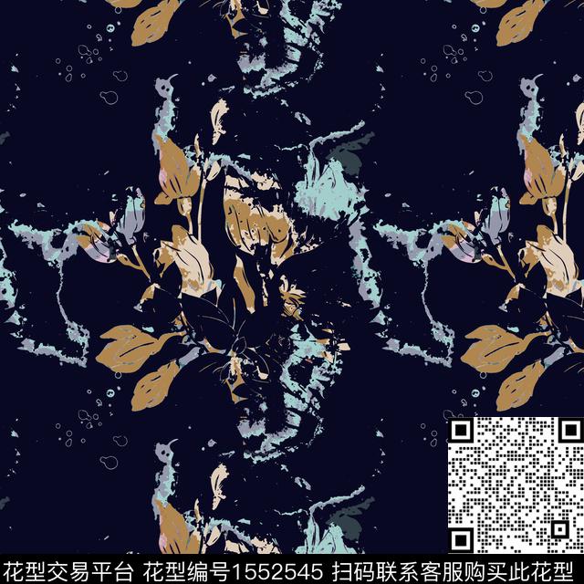 抽象黑底花卉数码印花华亿平台下载（图片编号: 1552545） - 瓦栏（Walan）