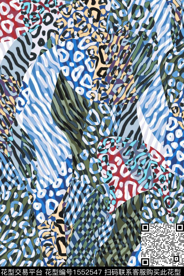抽象动物纹拼接数码印花华亿平台下载（图片编号: 1552547） - 瓦栏（Walan）