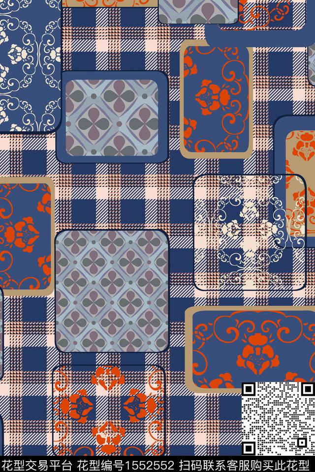 民族风几何格子数码印花华亿平台下载（图片编号: 1552552） - 瓦栏（Walan）