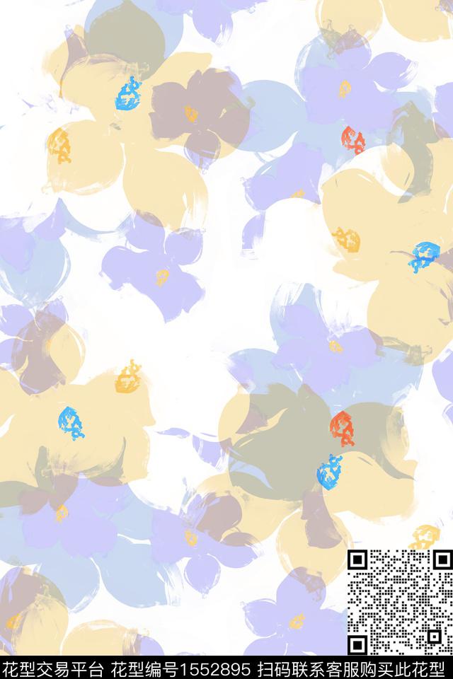 花卉色块抽象花卉数码印花华亿平台下载（图片编号: 1552895） - 瓦栏（Walan）
