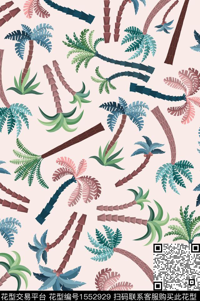 植物棕榈树椰子树数码印花华亿平台下载（图片编号: 1552929） - 瓦栏（Walan）