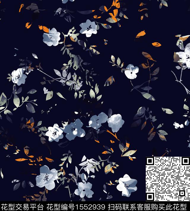 花卉黑底花卉小碎花数码印花华亿平台下载（图片编号: 1552939） - 瓦栏（Walan）