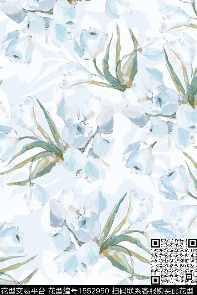 花卉笔触抽象数码印花华亿平台下载（图片编号: 1552950） - 瓦栏（Walan）