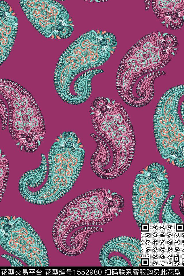 复古佩斯利民族风数码印花华亿平台下载（图片编号: 1552980） - 瓦栏（Walan）