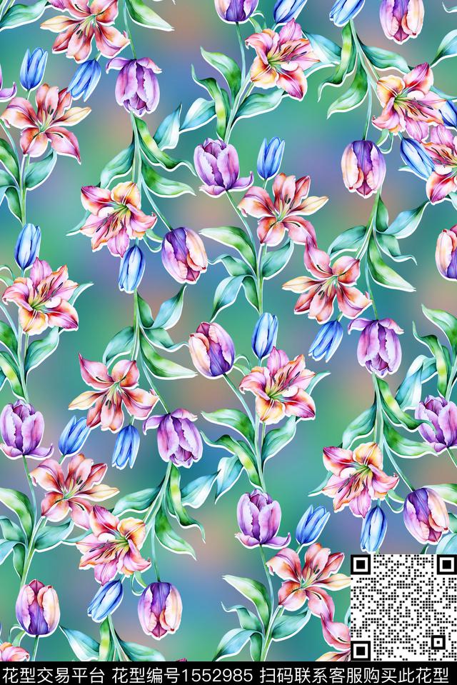 大牌风抽象花卉数码印花华亿平台下载（图片编号: 1552985） - 瓦栏（Walan）