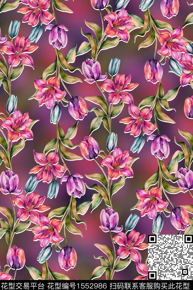 大牌风抽象花卉数码印花华亿平台下载（图片编号: 1552986） - 瓦栏（Walan）