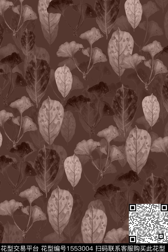 秋叶银杏叶水彩数码印花华亿平台下载（图片编号: 1553004） - 瓦栏（Walan）