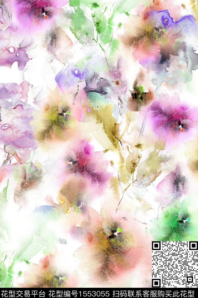 水彩抽象抽象花卉数码印花华亿平台下载（图片编号: 1553055） - 瓦栏（Walan）
