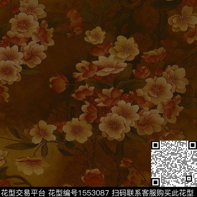 梅花香云纱深色系数码印花华亿平台下载（图片编号: 1553087） - 瓦栏（Walan）