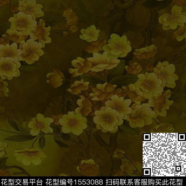 梅花香云纱深色系数码印花华亿平台下载（图片编号: 1553088） - 瓦栏（Walan）