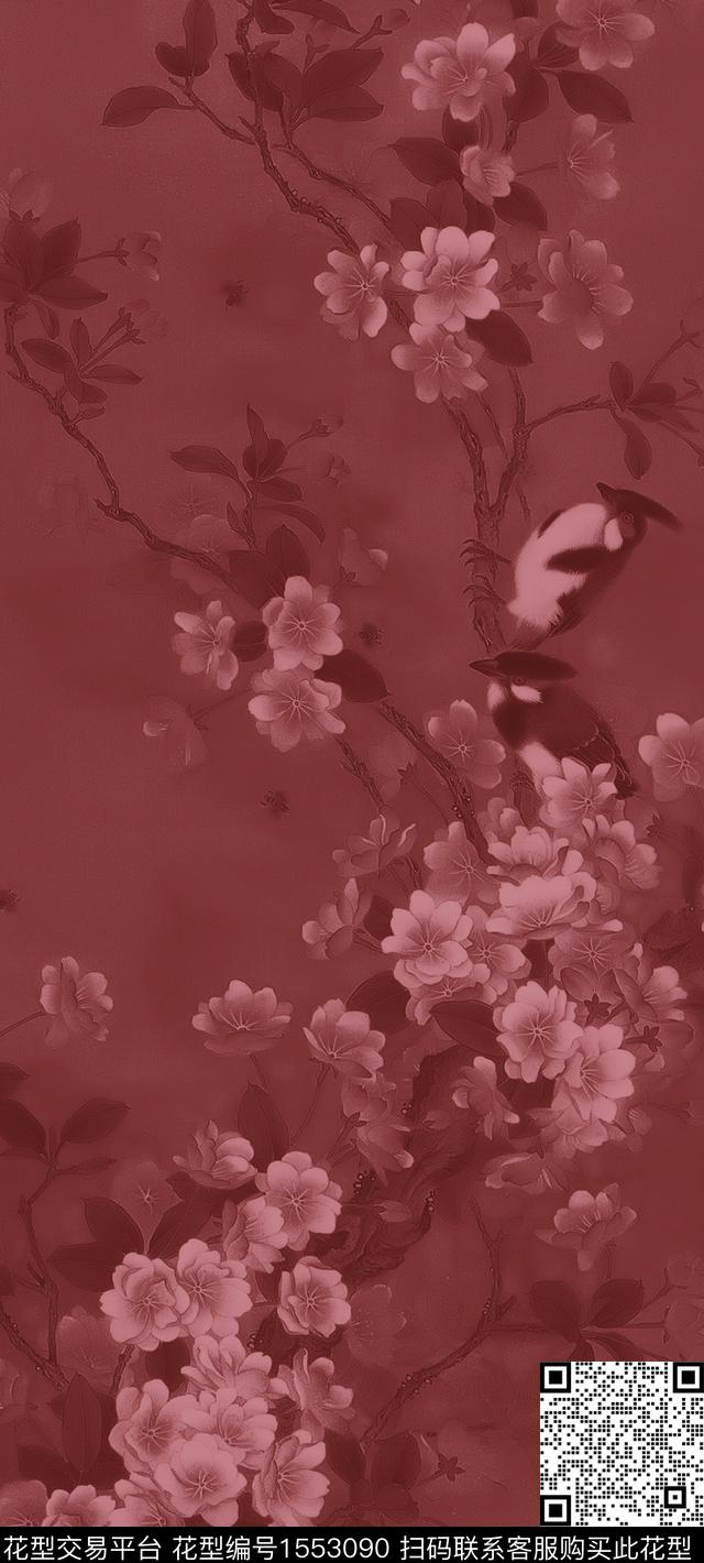 定位花梅花香云纱数码印花华亿平台下载（图片编号: 1553090） - 瓦栏（Walan）