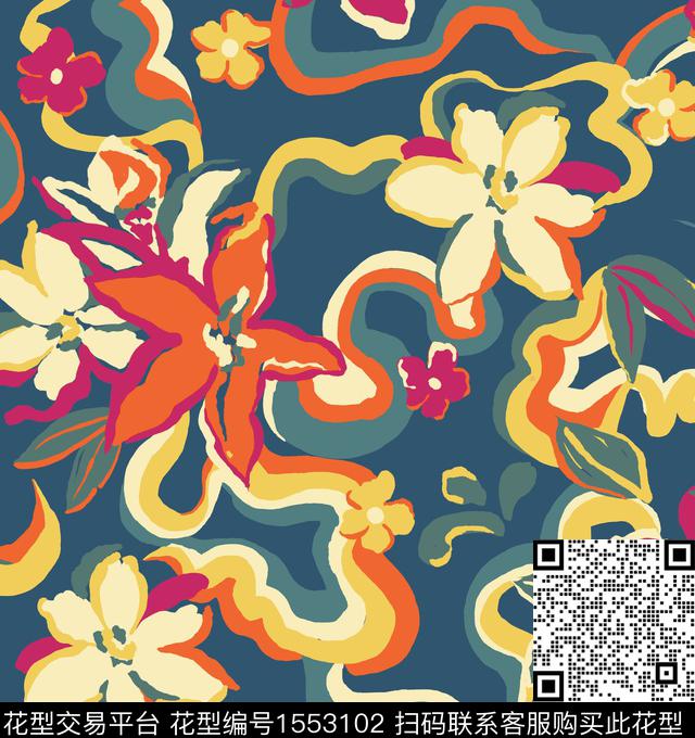 手绘花卉花卉手绘传统印花华亿平台下载（图片编号: 1553102） - 瓦栏（Walan）